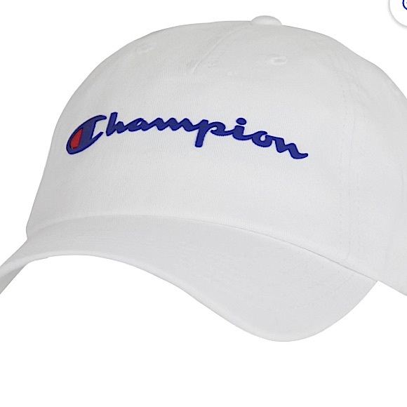 Champion bright white blue writing baseball cap adjustable silver clasp back - Picture 3 of 11